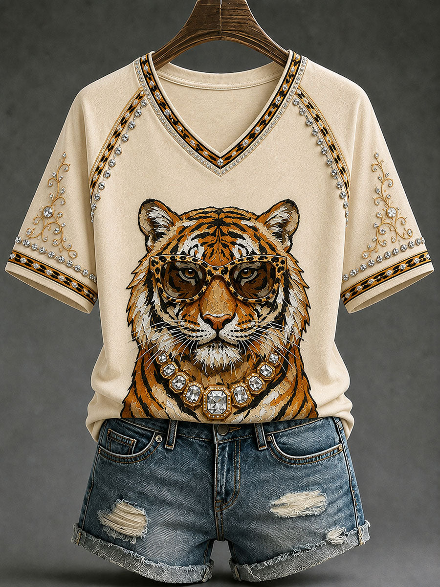 Women's Glam Tiger Print Casual T-Shirt