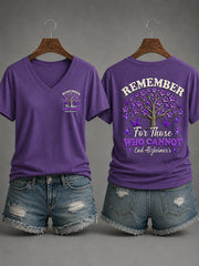 Women's Purple Ribbon Remember For Those Who Cannot Alzheimer's Awareness Support V-Neck Tee