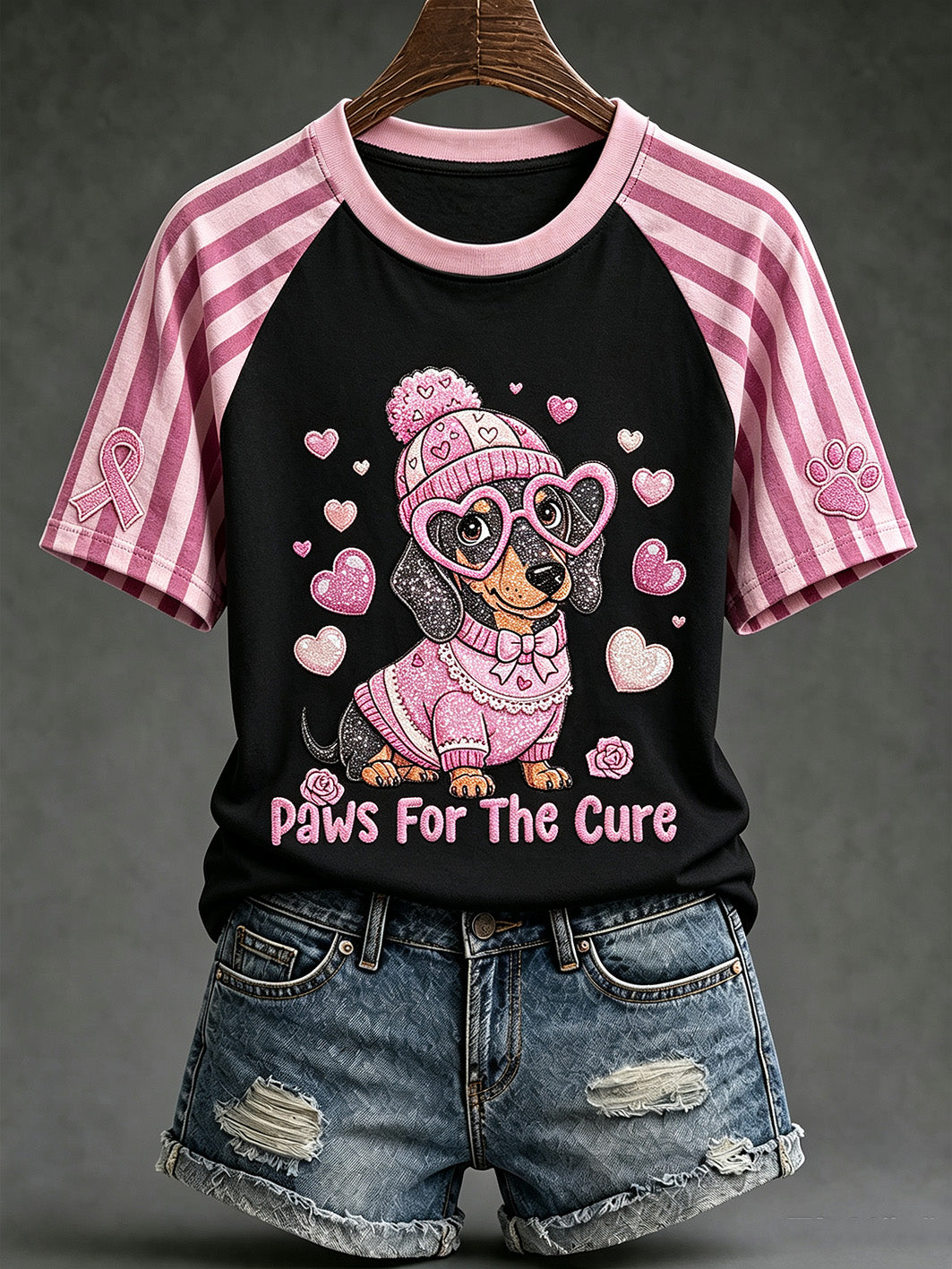 Women's breast cancer theme cute dog print casual short-sleeve T-shirt