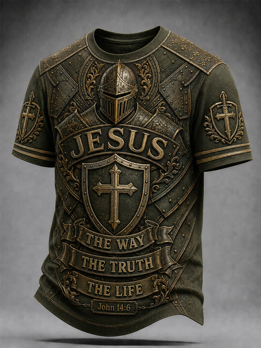 Men's Christian Armor Of God Jesus The Way The Truth The Life Print Casual Tee