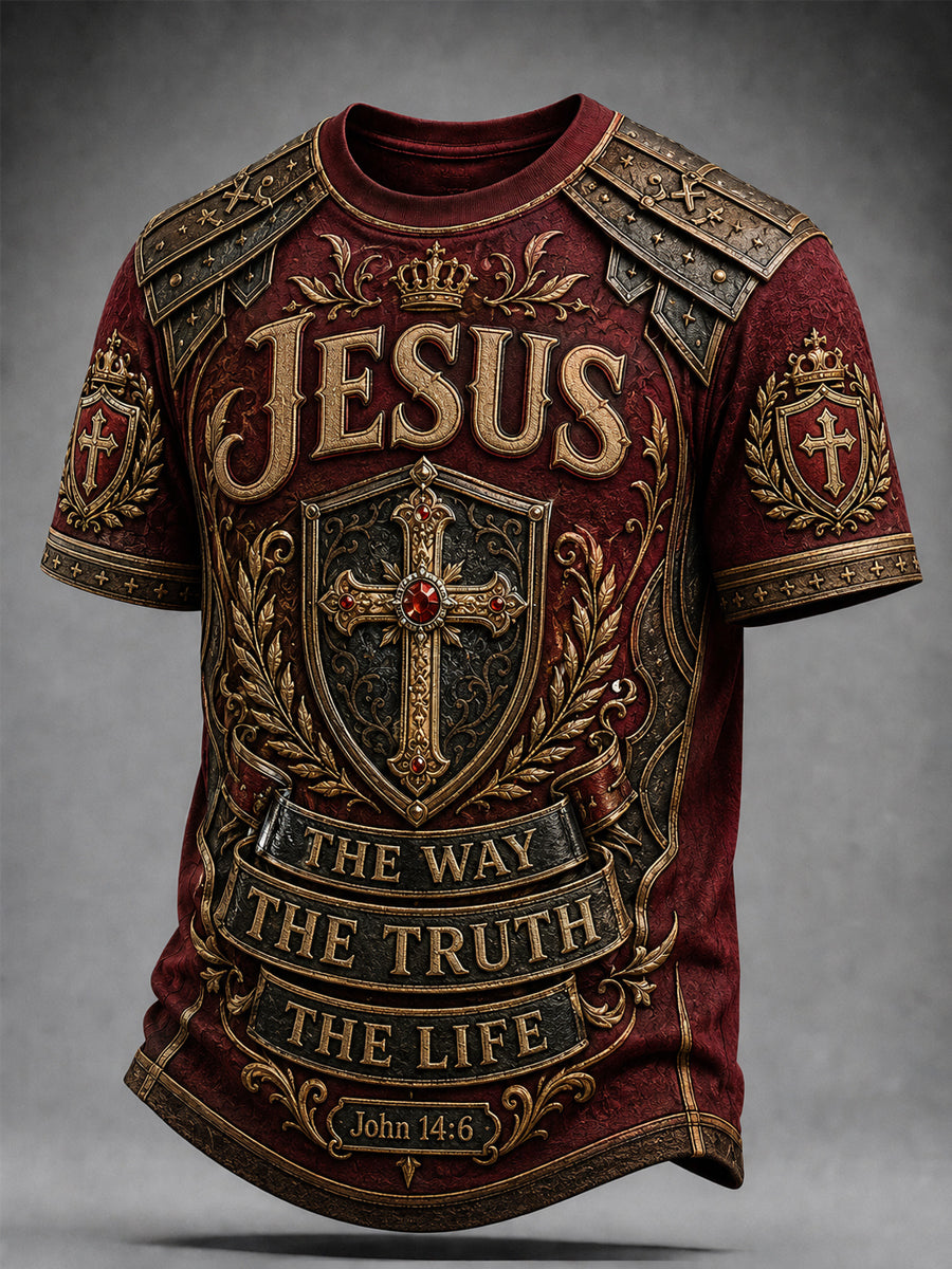Men's Christian Armor Of God Jesus The Way The Truth The Life Print Casual Tee