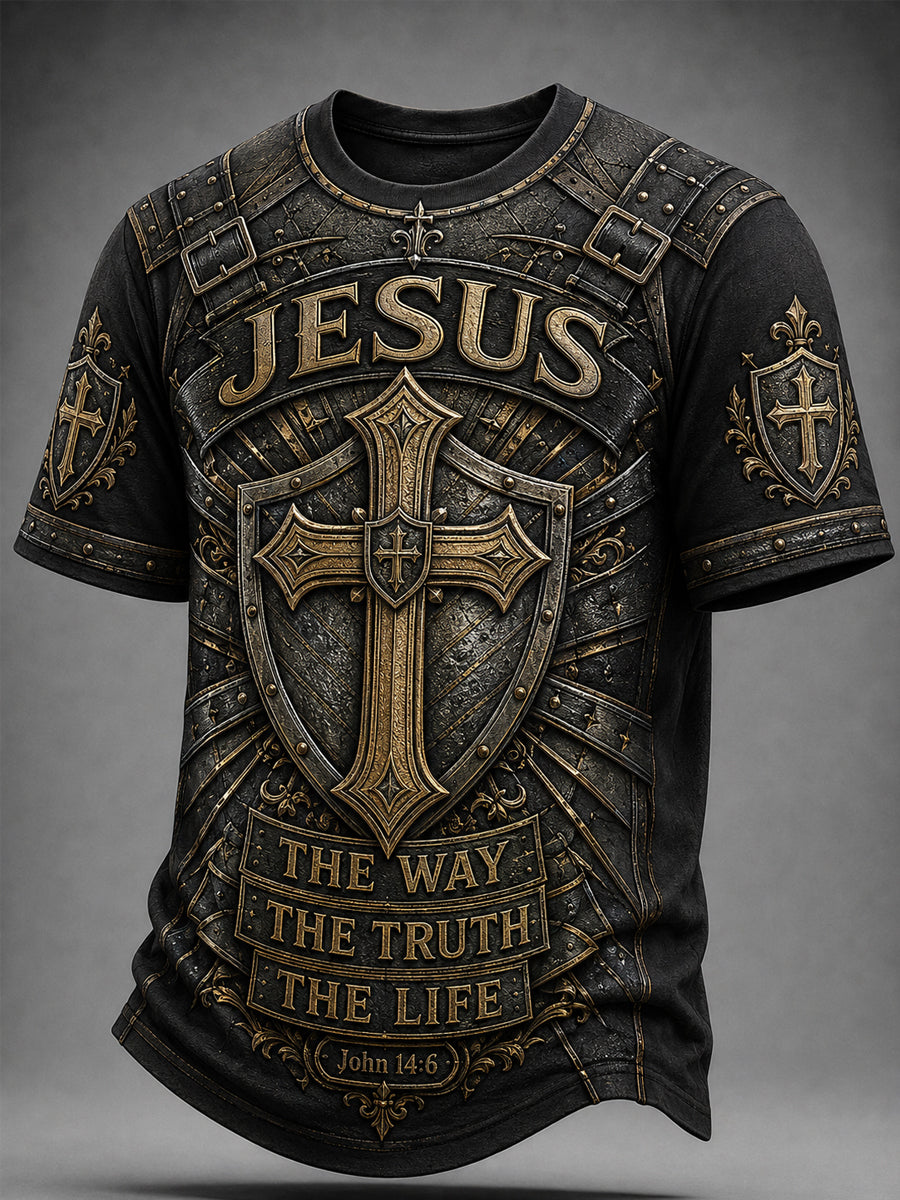 Men's Christian Armor Of God Jesus The Way The Truth The Life Print Casual Tee