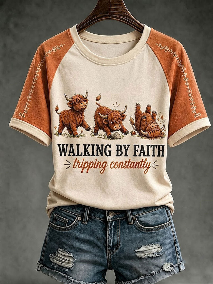 Women's Walk By Faith Tripping Constantly Highland Cow T-shirt