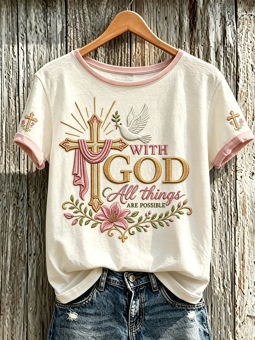 Women's faith-themed pattern printed casual short-sleeve T-shirt