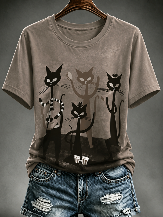 Women's cute cat Printed short-sleeved T-shirt