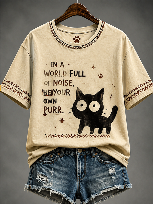 Women's cute cat Printed short-sleeved T-shirt