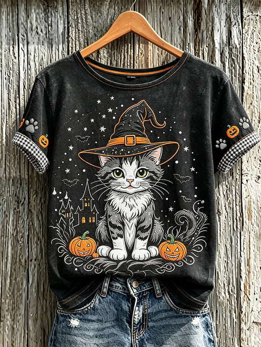 Women's Halloween Cute Animal Pattern Printed Casual Short Sleeve T-Shirt