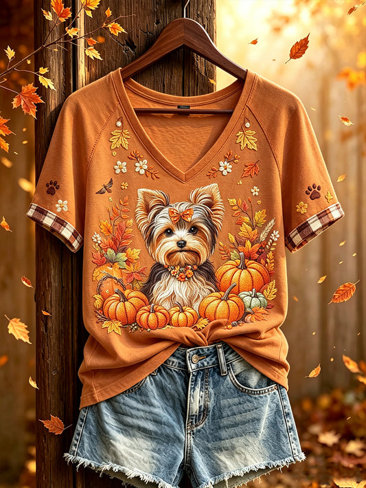 Women's autumn theme cute animal pattern casual short-sleeve T-shirt
