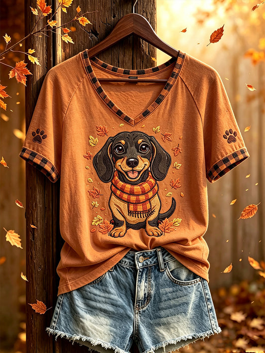 Women's autumn theme cute animal pattern casual short-sleeve T-shirt