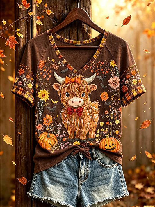 Women's autumn theme cute animal pattern casual short-sleeve T-shirt