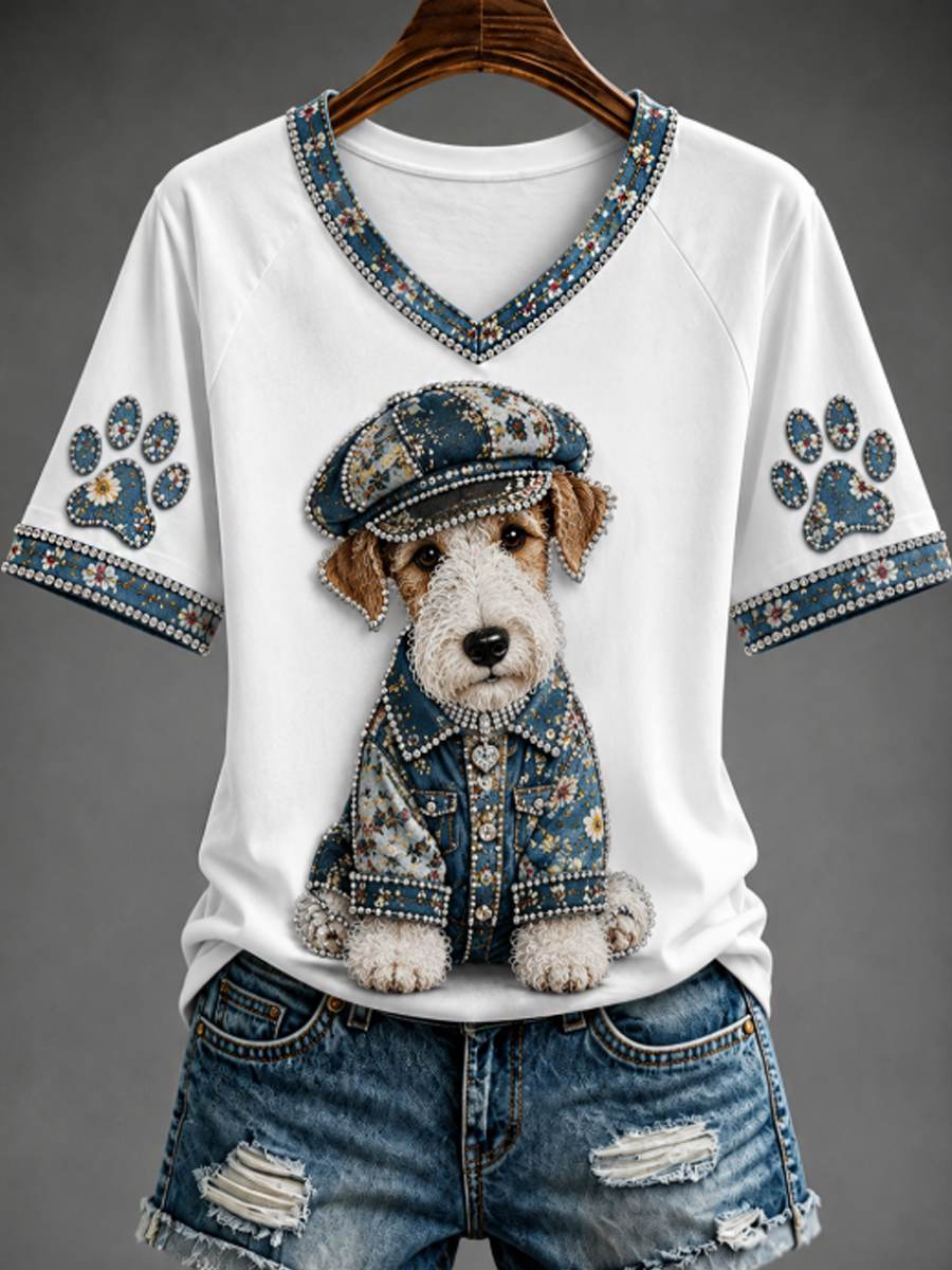 Women's V-neck off-shoulder short-sleeved T-shirt