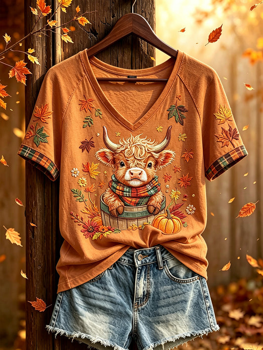 Women's autumn theme cute animal pattern casual short-sleeve T-shirt