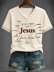 Women's JESUS Printed V-neck T-shirt