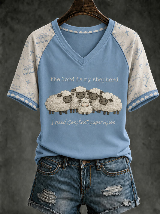 Women's Christian The Lord Is My Shepherd V-neck Short Sleeve T-shirt