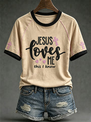 Women's faith-themed fun pattern printed casual short-sleeve T-shirt