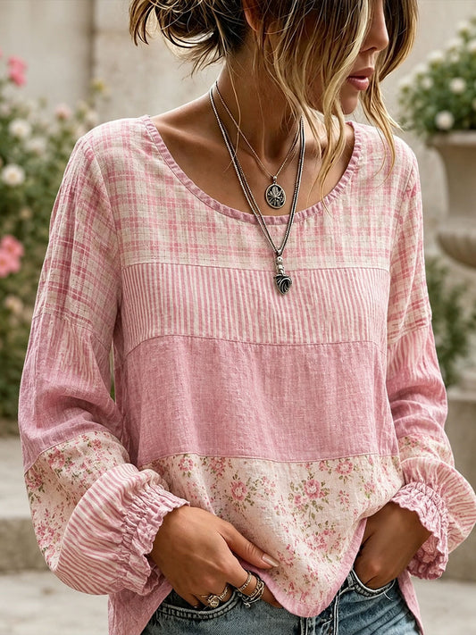 Women's Elegant Patchwork Art Linen Shirt