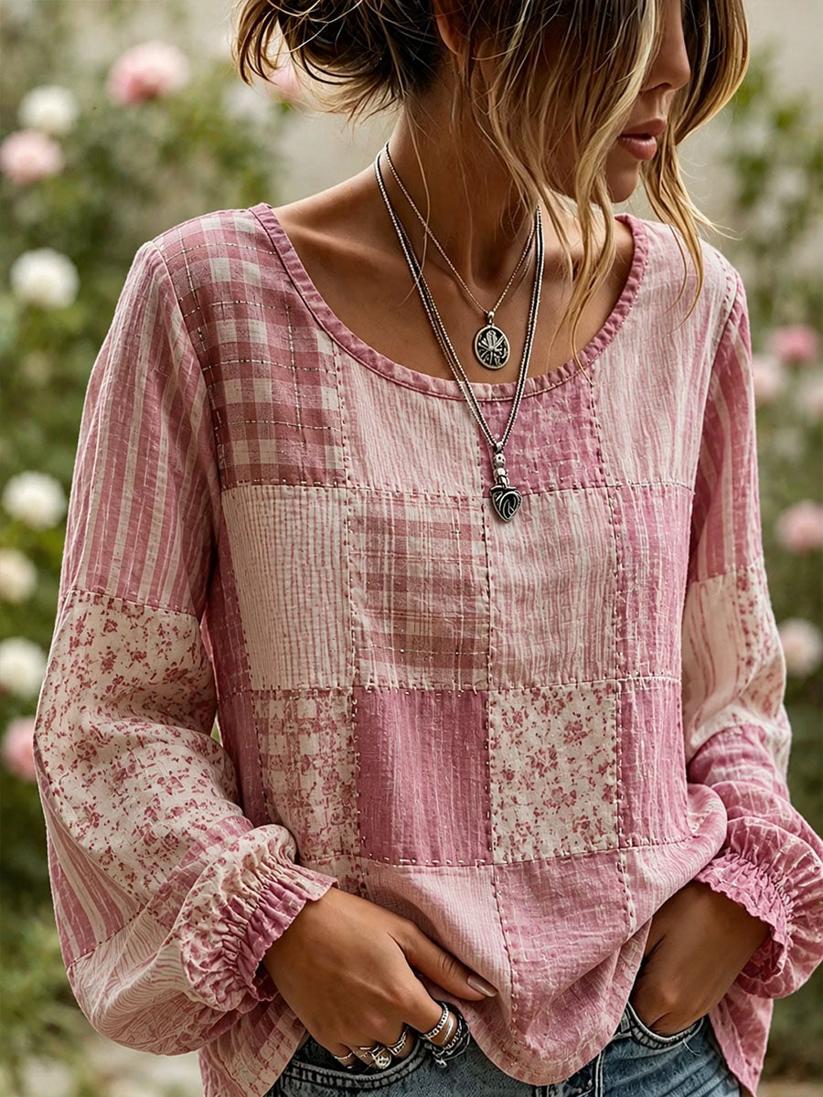 Women's Elegant Patchwork Art Linen Shirt