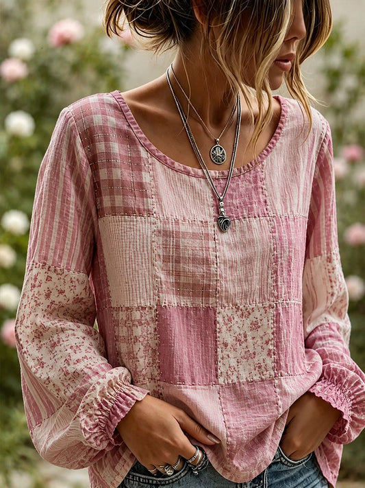 Women's Elegant Patchwork Art Linen Shirt