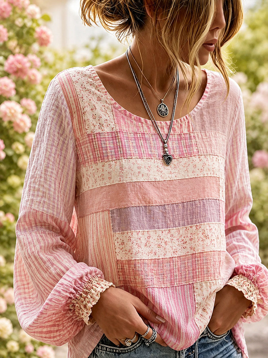 Women's Elegant Patchwork Art Linen Shirt