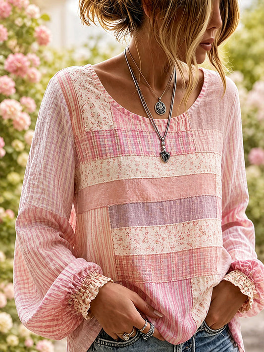 Women's Elegant Patchwork Art Linen Shirt