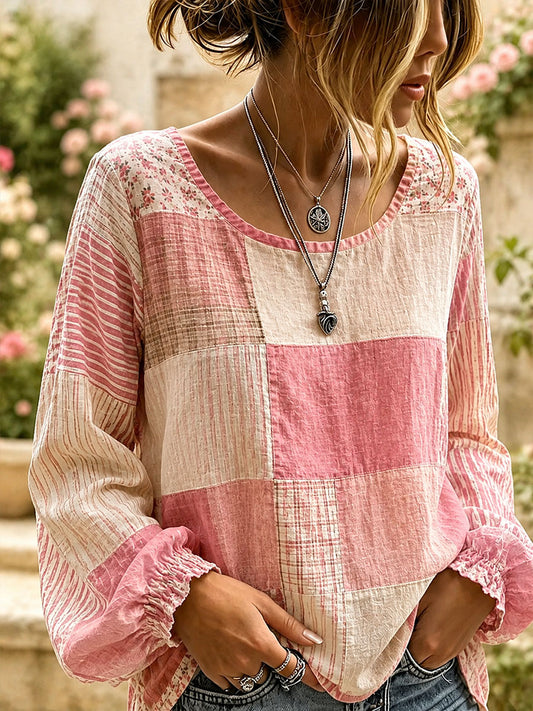 Women's Elegant Patchwork Art Linen Shirt