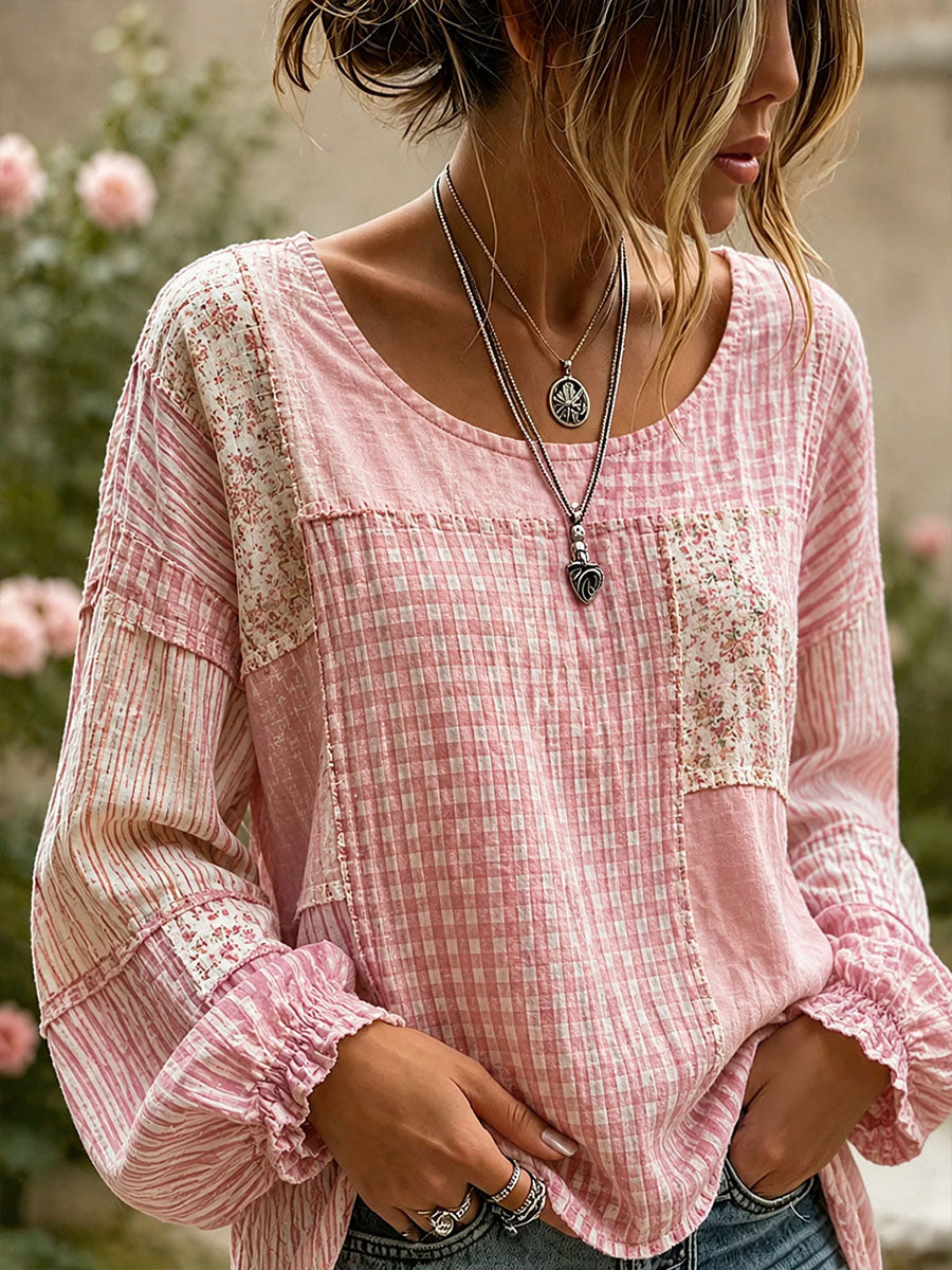 Women's Elegant Patchwork Art Linen Shirt