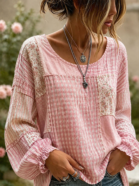 Women's Elegant Patchwork Art Linen Shirt