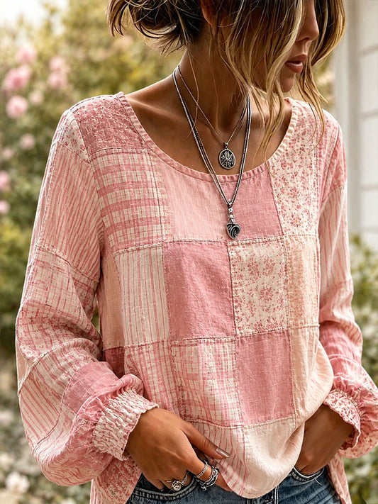 Women's Elegant Patchwork Art Linen Shirt