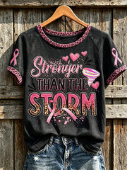 Women's breast cancer theme pattern printed casual short-sleeved T-shirt