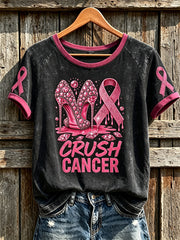 Women's breast cancer theme pattern printed casual short-sleeved T-shirt