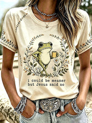 Women's 'I Could Be Meaner But Jesus Said No' Printed Casual T-Shirt