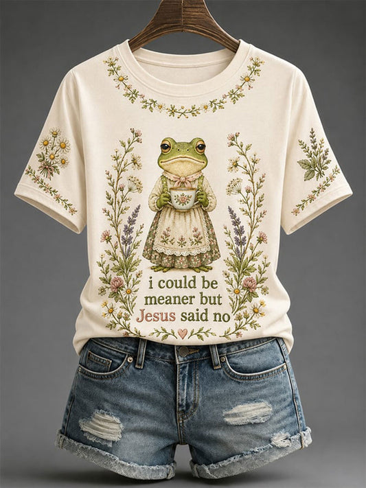 Women's 'I Could Be Meaner But Jesus Said No' Printed Casual T-Shirt