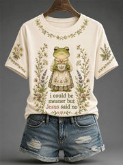 Women's 'I Could Be Meaner But Jesus Said No' Printed Casual T-Shirt