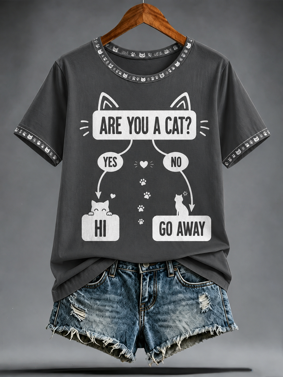 Women's Cute cat printed short-sleeved T-shirt