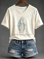 Women's Virgin Mary Print V-neck Short-sleeved T-shirt
