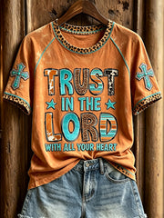 Women's Western Trust In The Lord Faith Print Round Neck Short Sleeve T-shirt