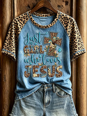 Women's Just A Girl Who Loves Jesus Western Faith Print Round Neck Short Sleeve T-shirt