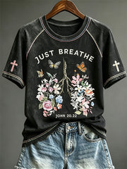 Women's Just Breathe Floral Lungs Print short sleeve T-shirt