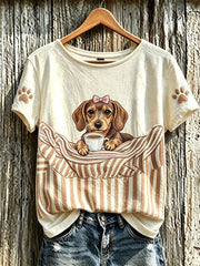 Women's cute dog pattern printed casual short-sleeved T-shirt