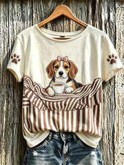 Women's cute dog pattern printed casual short-sleeved T-shirt