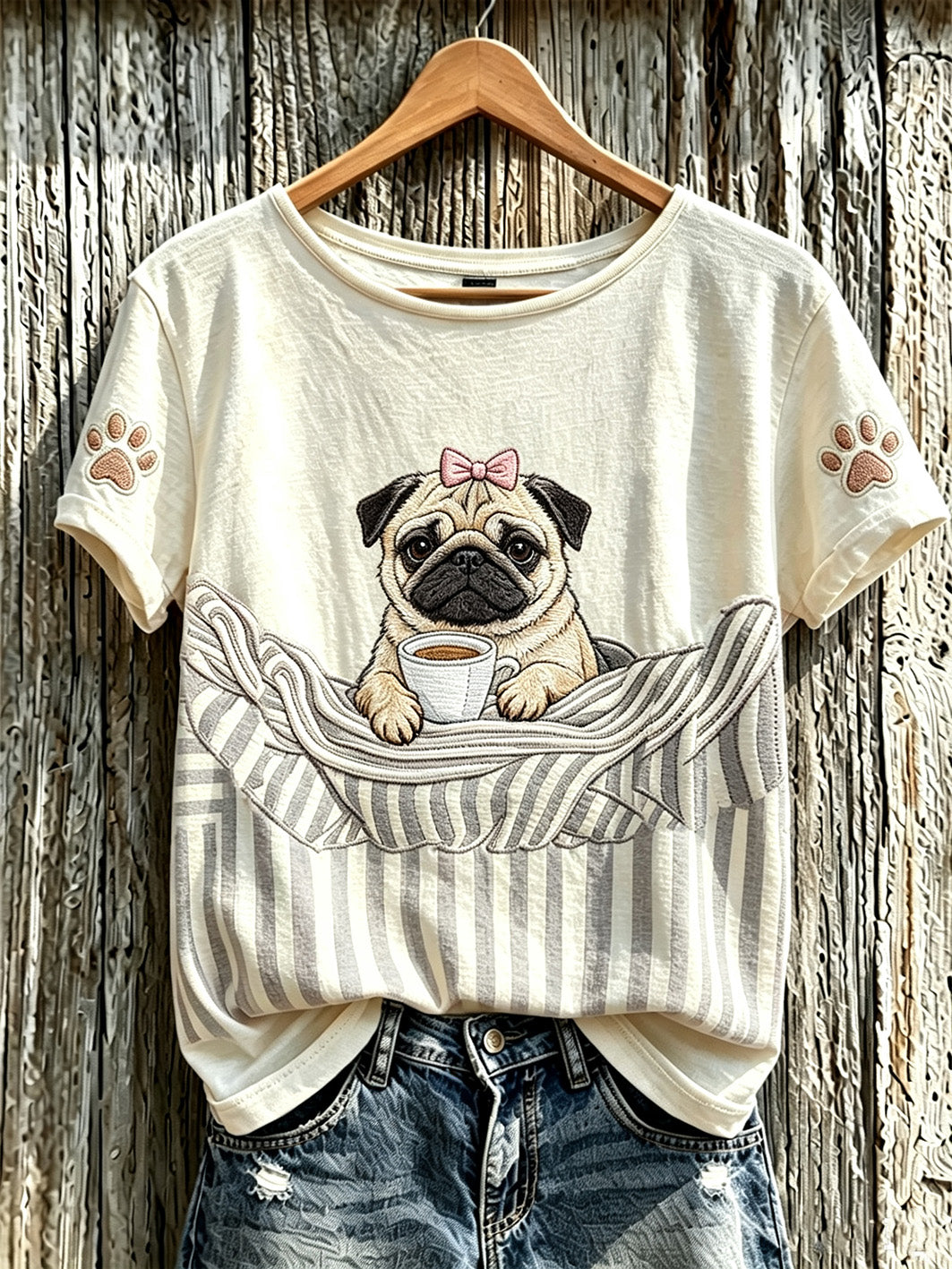 Women's cute dog pattern printed casual short-sleeved T-shirt