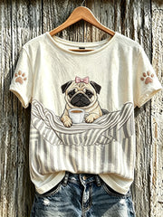 Women's cute dog pattern printed casual short-sleeved T-shirt