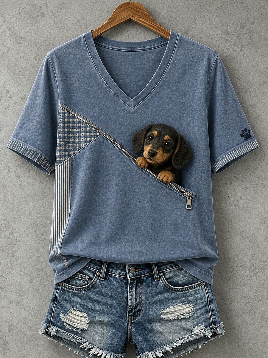 Women's Lovely Dachshund Felt Art T-Shirt