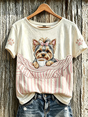 Women's cute dog pattern printed casual short-sleeved T-shirt