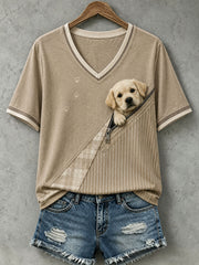 Women's Lovely Golden Retriever Felt Art T-Shirt