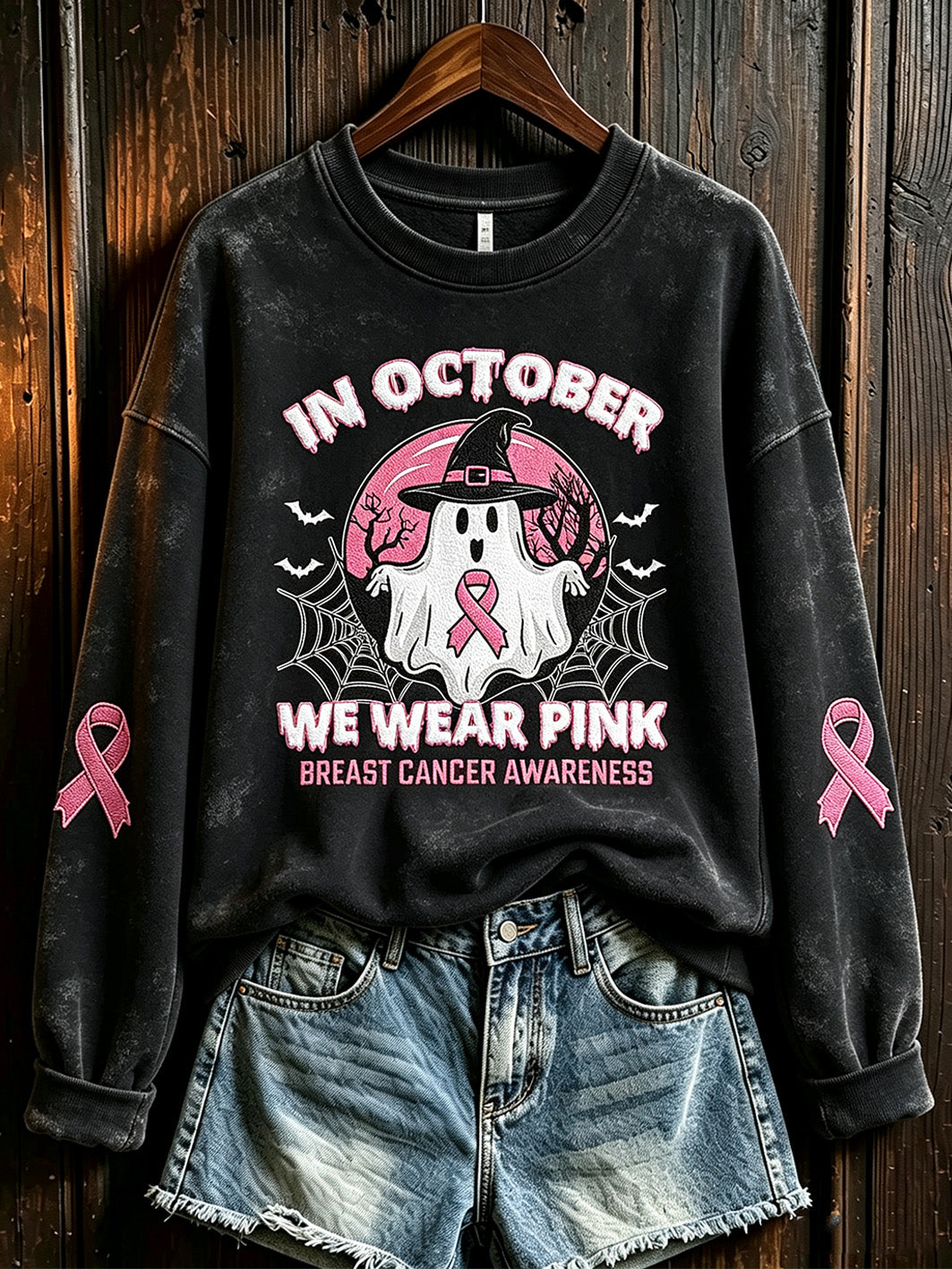 Women's breast cancer theme pattern printed casual sweatshirt