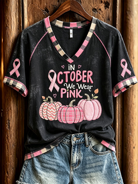 Women's breast cancer theme pattern printed casual short-sleeve T-shirt