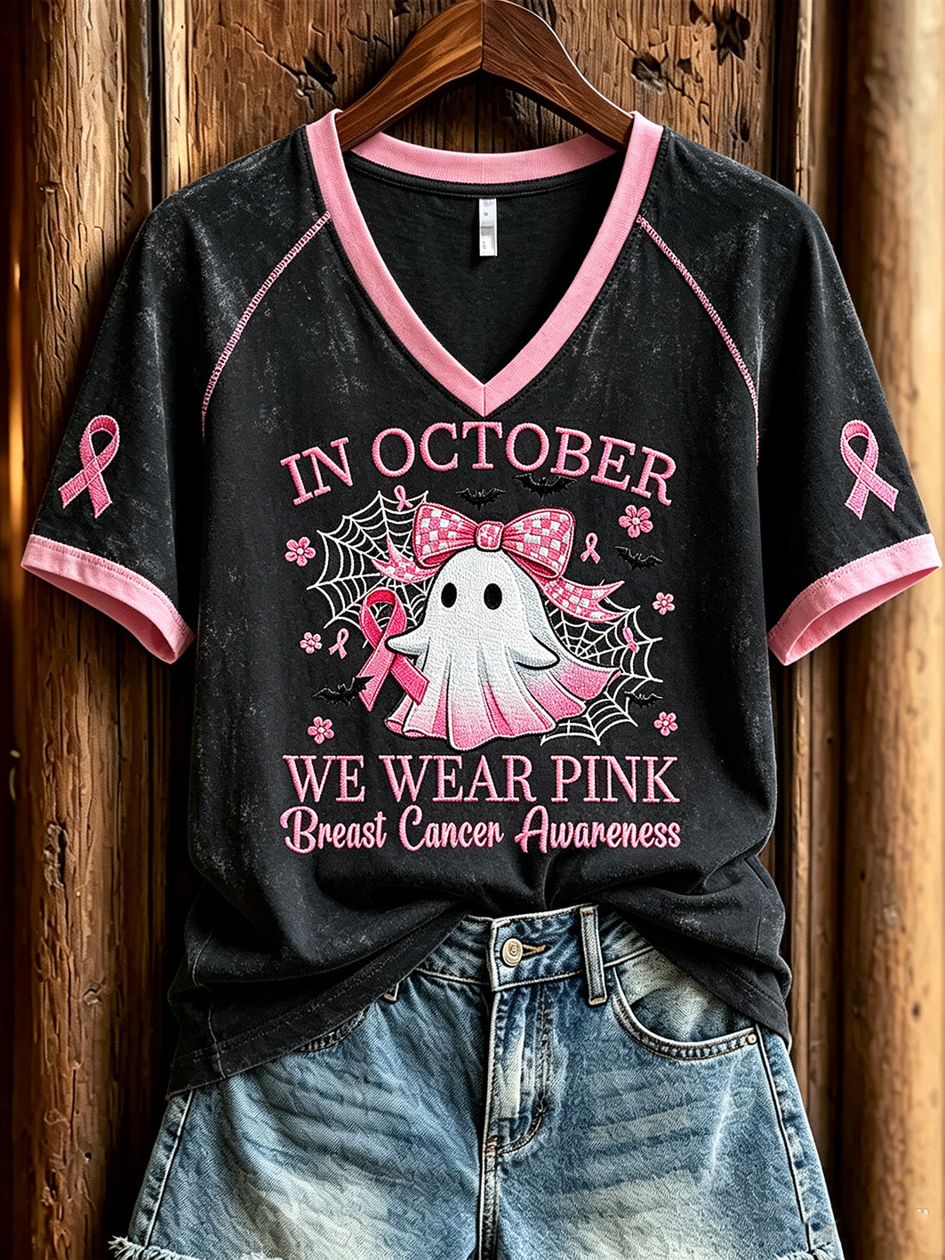 Women's breast cancer theme pattern printed casual short-sleeve T-shirt