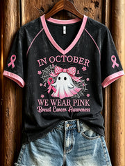 Women's breast cancer theme pattern printed casual short-sleeve T-shirt