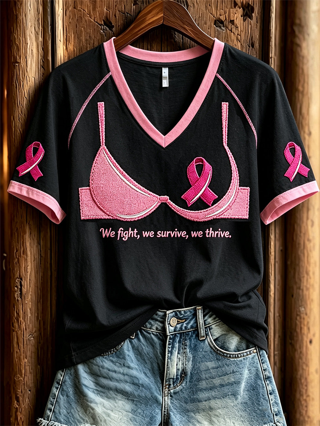 Women's breast cancer theme pattern printed casual short-sleeve T-shirt